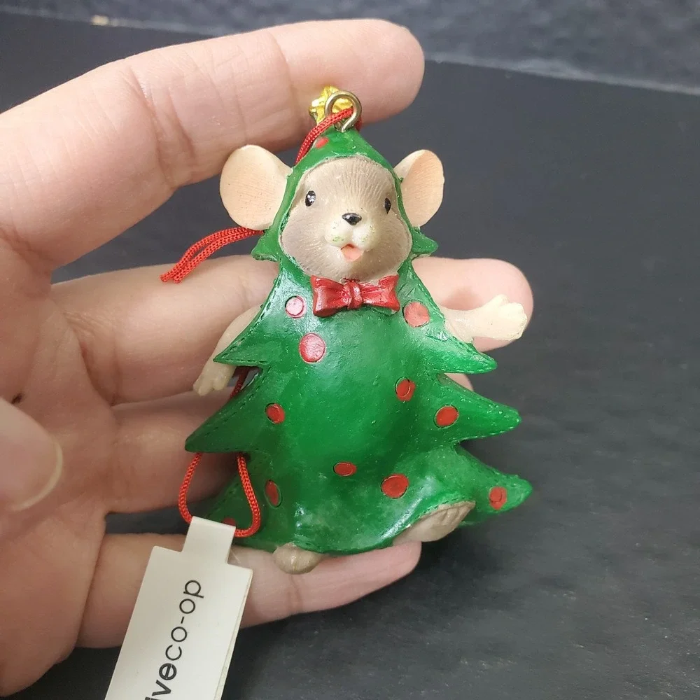Resin Mouse 3 Pc Christmas Mouse Ornaments 2 1/2